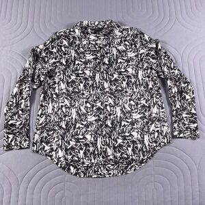 Halogen Blouse Womens S Black White Abstract Print Button Front Long Sleeve